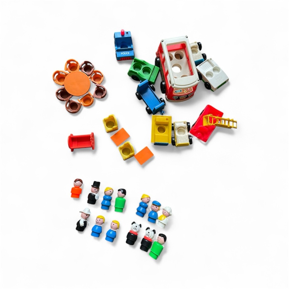 Lot of 36 Pieces Vintage Fisher Price Little People Vehicles People Furniture